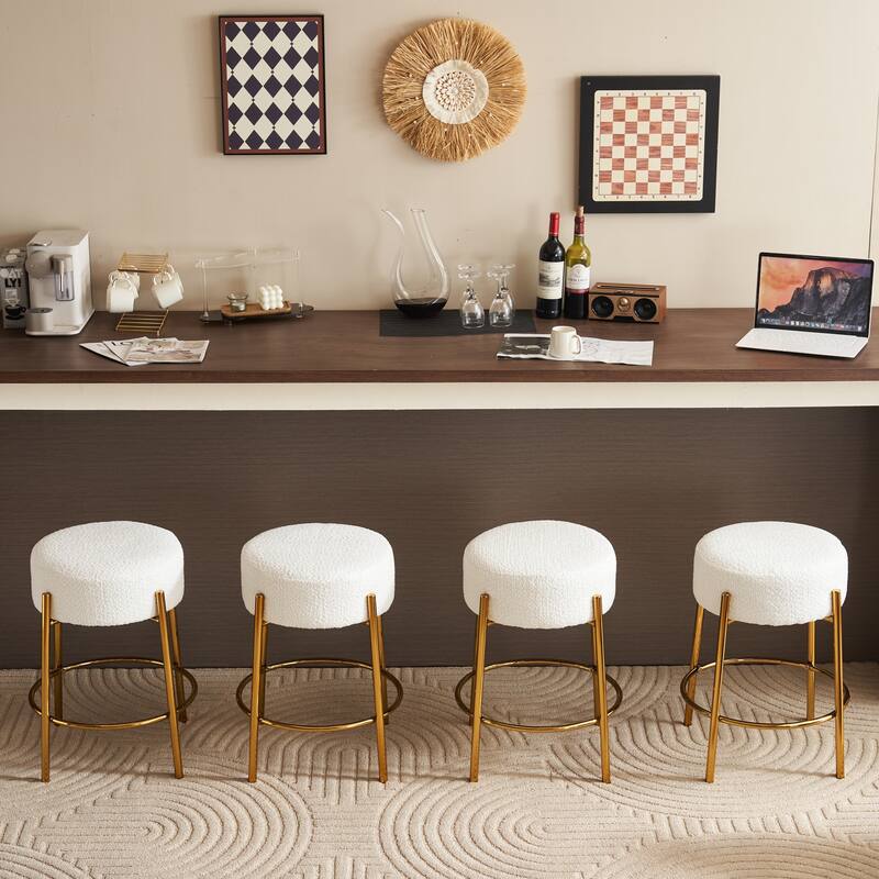 Round Bar Stools Set of 2, Upholstered Kitchen Stools with Metal Base, Counter Height Bar Stools with Backless