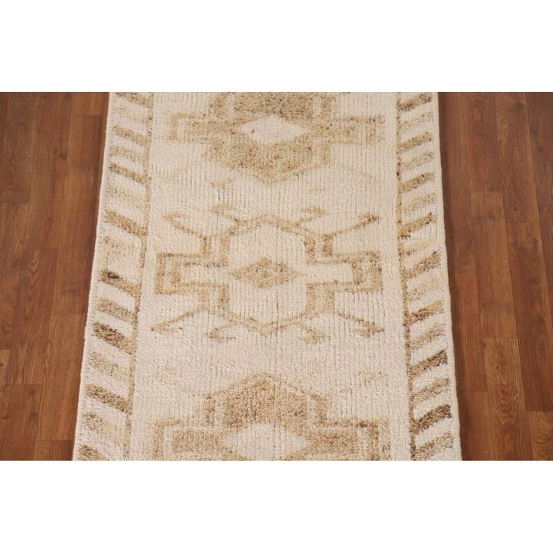 Anatolian Turkish Runner Rug Hallway Handmade Beige Wool Carpet - 2'10"x 12'7"