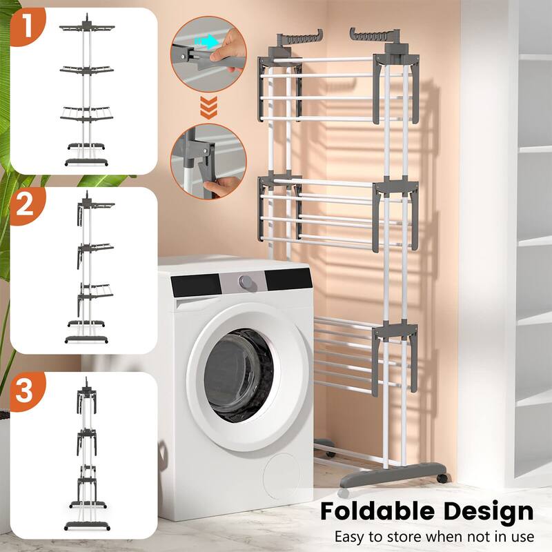 Gymax 3-tier Folding Clothes Drying Rack w/ Rotatable Side Wings &