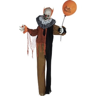 Haunted Hill Farm Life-Size Animatronic Clown, Indoor/Outdoor Halloween Decoration, Red Flashing Eyes, Poseable, Battery