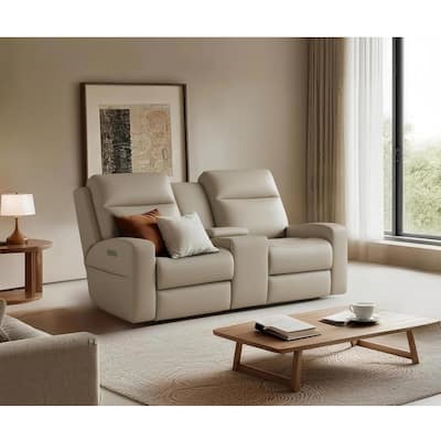 75''W Genuine Leather Triple-Power Loveseat with Wireless Charging & Pop-Out Cupholders