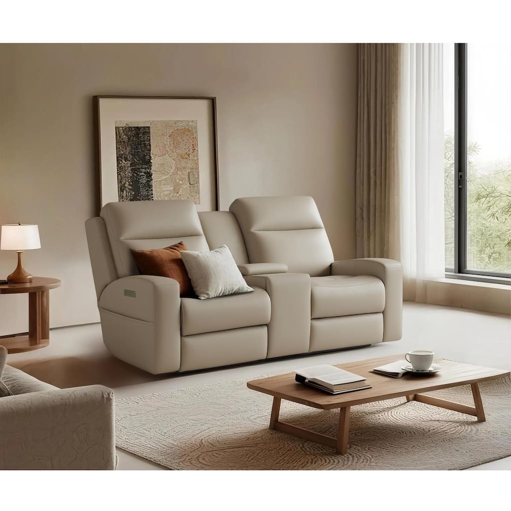 75''W Genuine Leather Triple-Power Loveseat with Wireless Charging & Pop-Out Cupholders