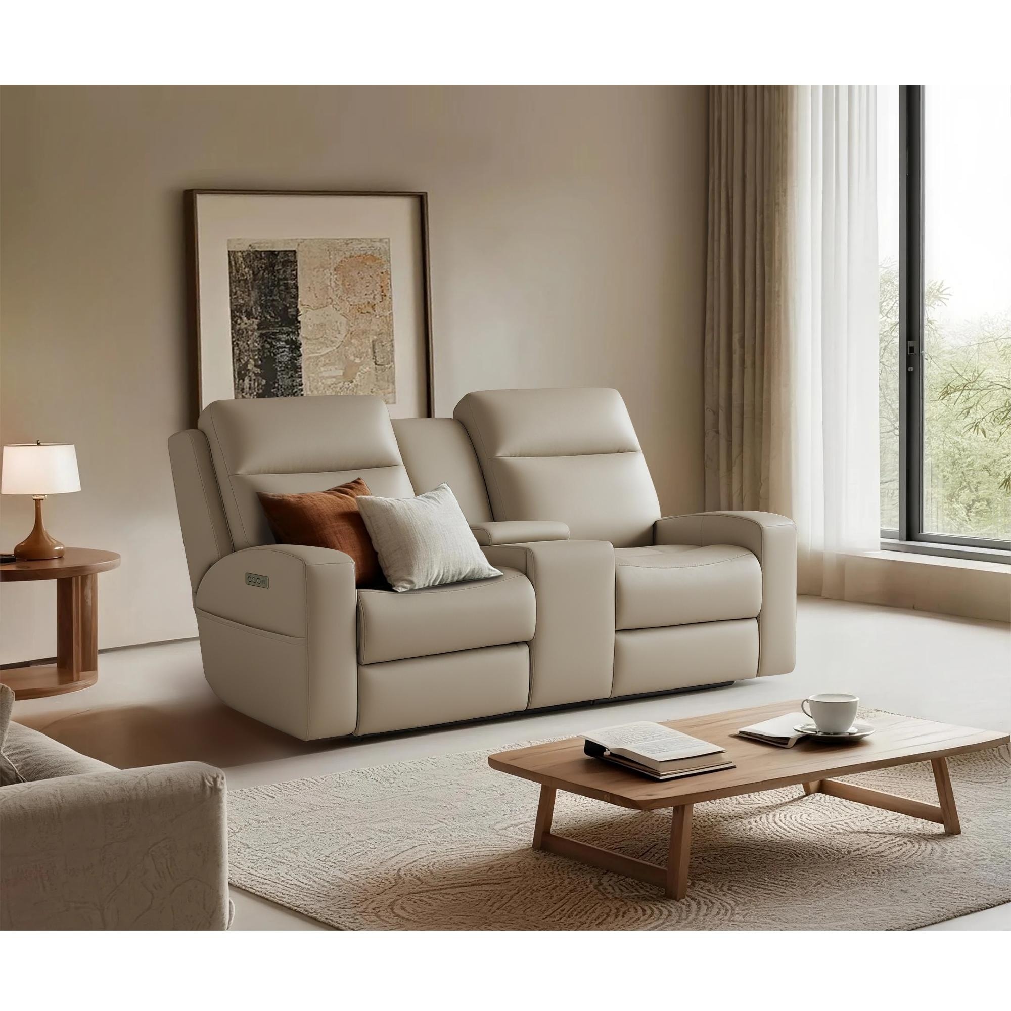 75''W Genuine Leather Triple-Power Loveseat with Wireless Charging & Pop-Out Cupholders
