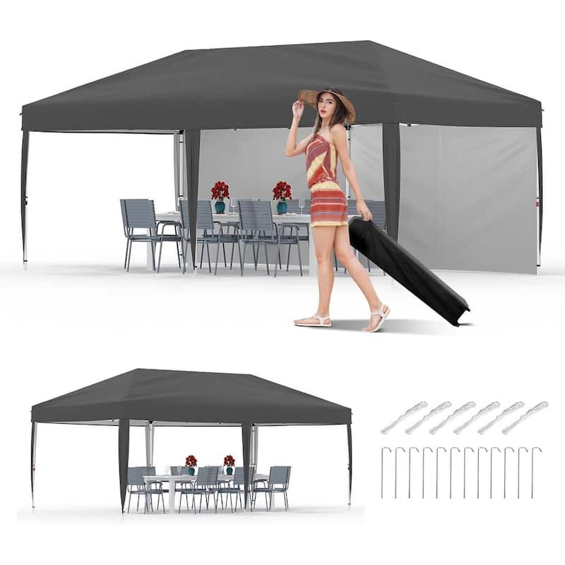 10x20 Pop Up Canopy Tent Outdoor with 2 Removable Sidewalls - Grey