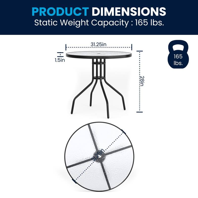 Nantucket 6 Piece Patio Garden Set with Table, Umbrella and 4 Folding Chairs