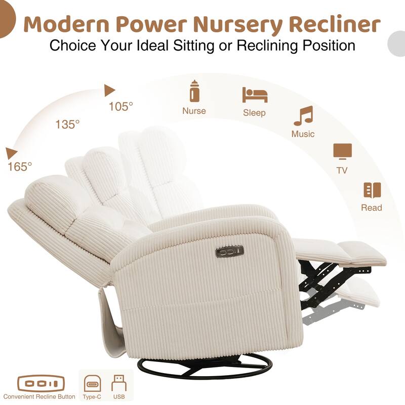 Aemeios Swivel Power Recliner Rocker with USB and Type C Port Set of 2