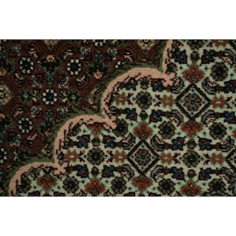 Hand Knotted Oriental Wool & Silk Carpet Traditional Geometric Red Tabriz-Mahi Area Rug - 10' 2'' X 6' 8''