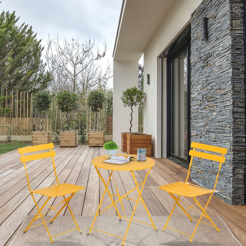 Clihome 3 Piece Outdoor Premium Steel Patio Bistro Set - Yellow