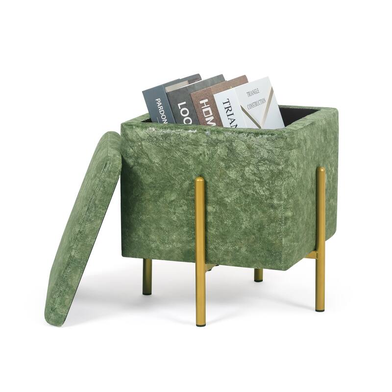 Adeco Square Velvet Storage Ottoman Multi-Function Vanity Footstool