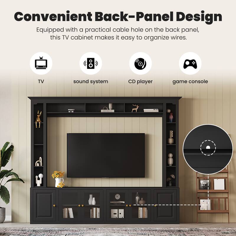 4 in 1 Entertainment Wall Unit Set with Bookshelves, TV Stand with Adjustable Shelves, Large Console Table for TVs Up to 80"