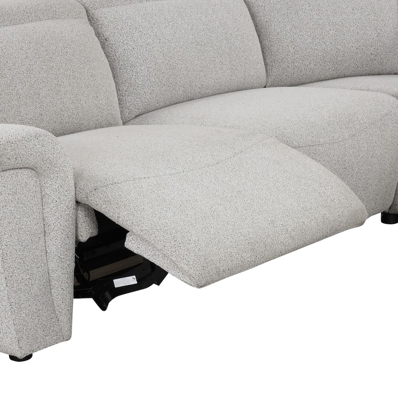 Furniture of America Loungi Modern Light Grey Chenille Power Recliner Sectional with Console and USB Ports