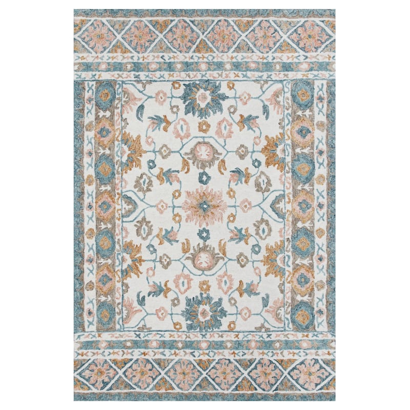 Sevita Traditional Floral Mosaic Bordered Area Rug