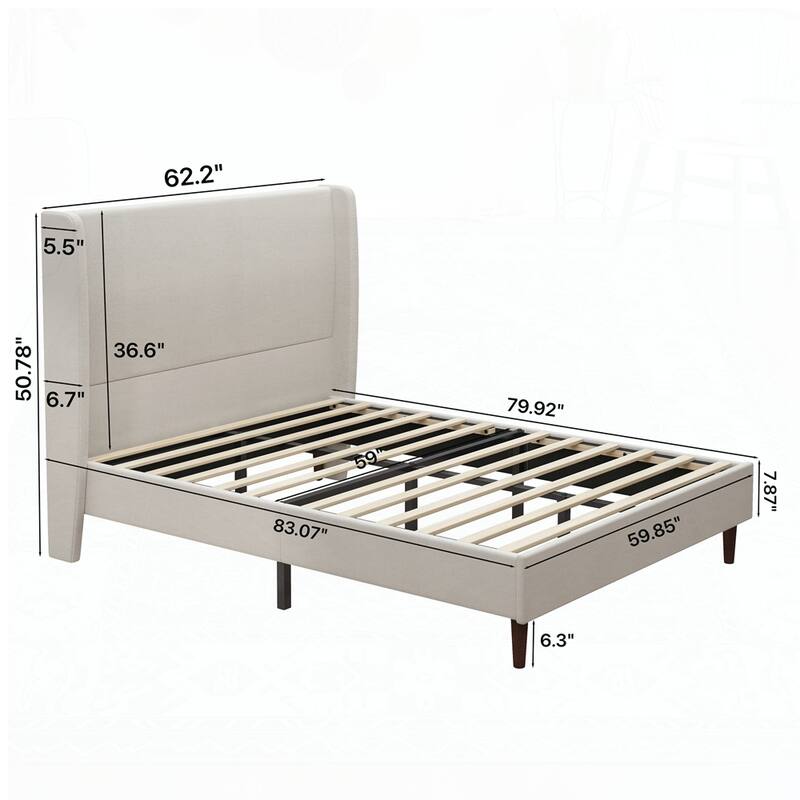 High Headboard Upholstered Bed with 12-Slat Support