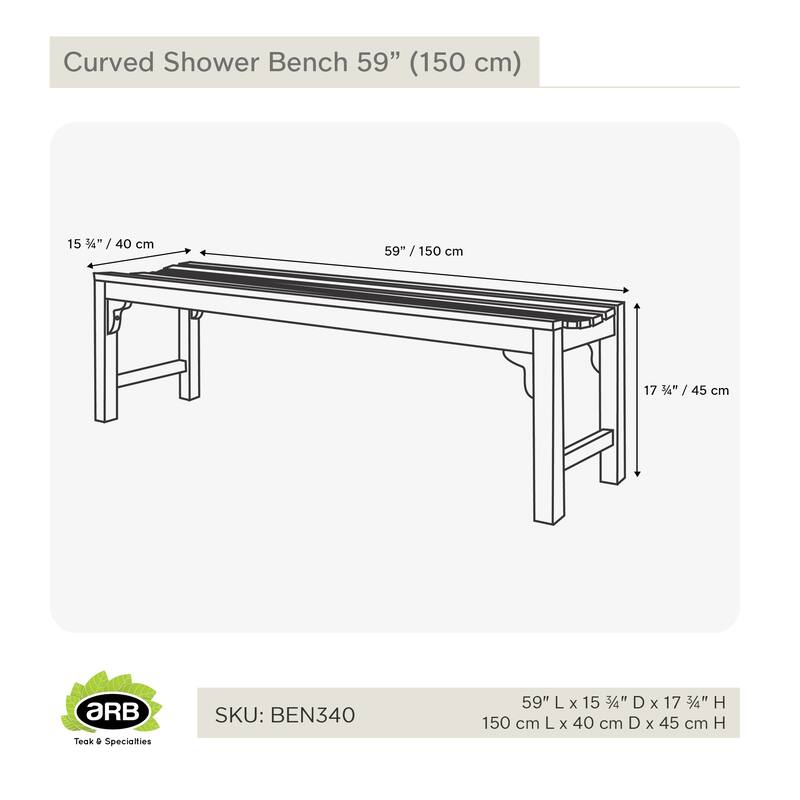 Teak Shower Bench Curved 59" (150 cm)