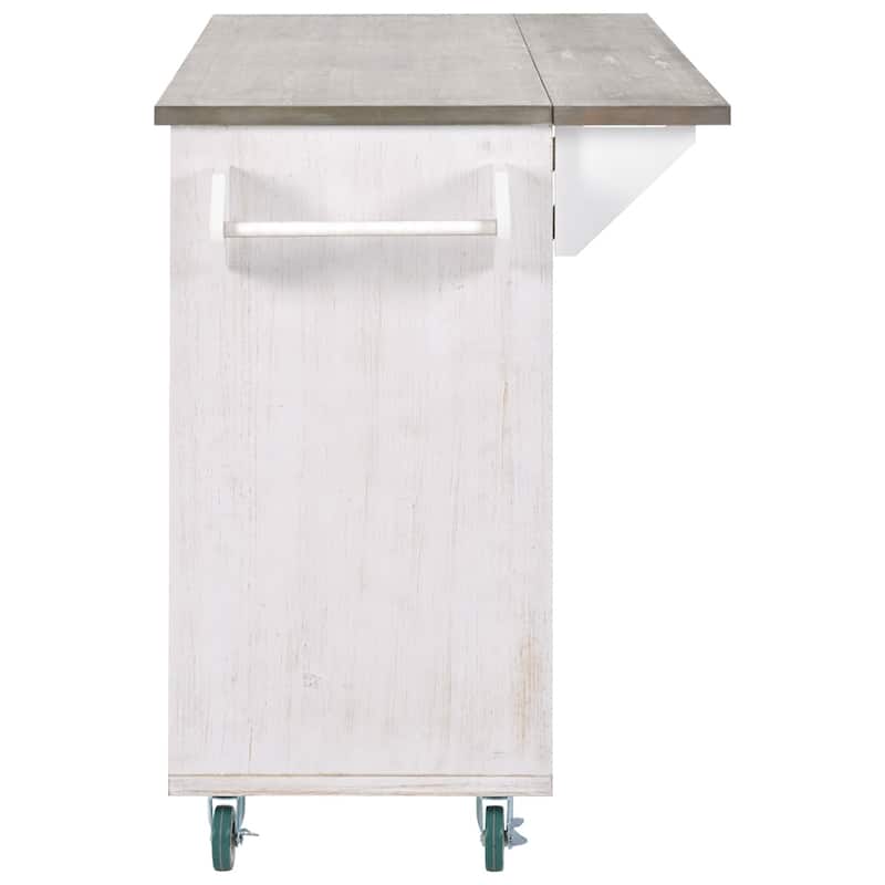 Retro Mountain Wood Kitchen Island with Drop Leaf, Storage Rack