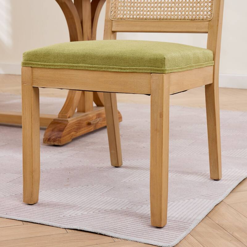 Farmhouse Rattan Dining Chairs Set of 2, Cane Upholstered Kitchen Side Chair with Natural Hardwood Frame