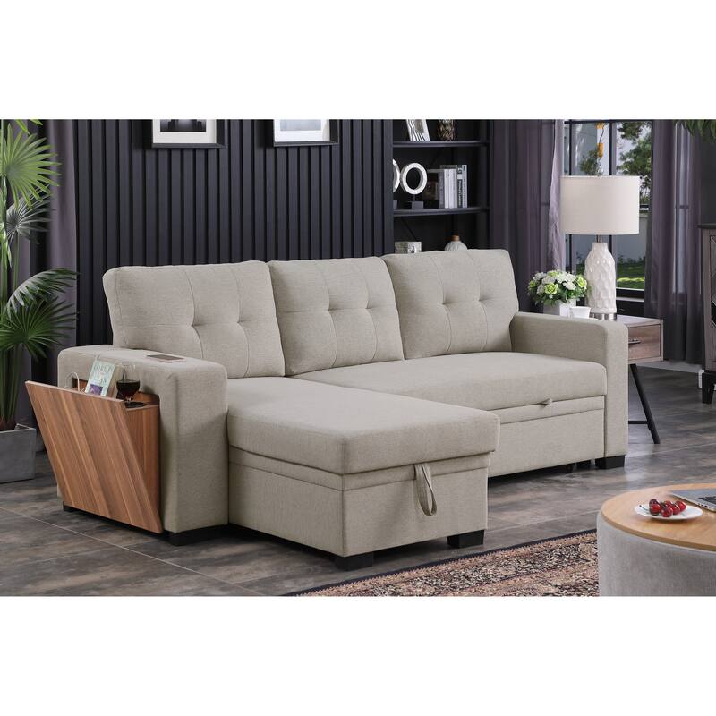 Green L - Shaped Wooden Accent Sofa With Storage Space