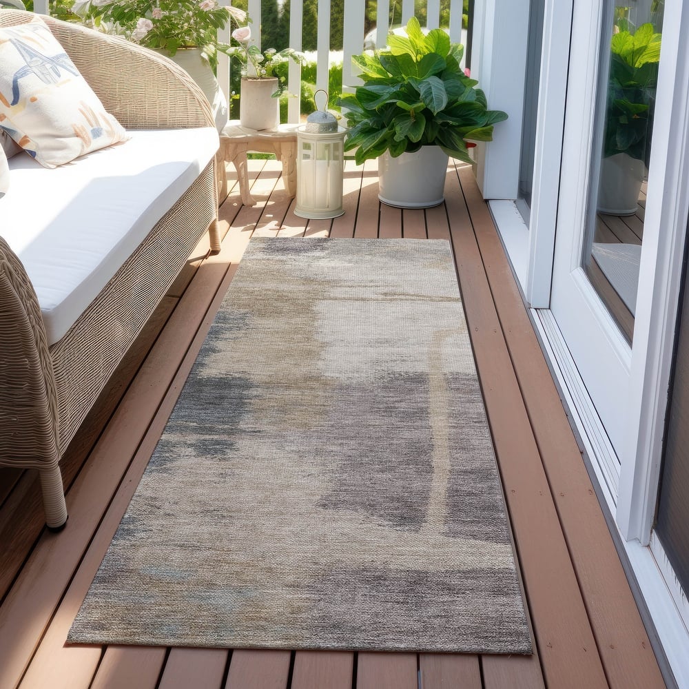 Machine Washable Indoor/ Outdoor Chantille Abstract Rug