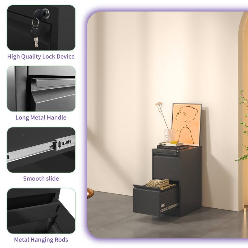 Modern Filing Cabinet, Vertical Filing Cabinet with Full-extension Drawers and Locks, for Home Offices, White