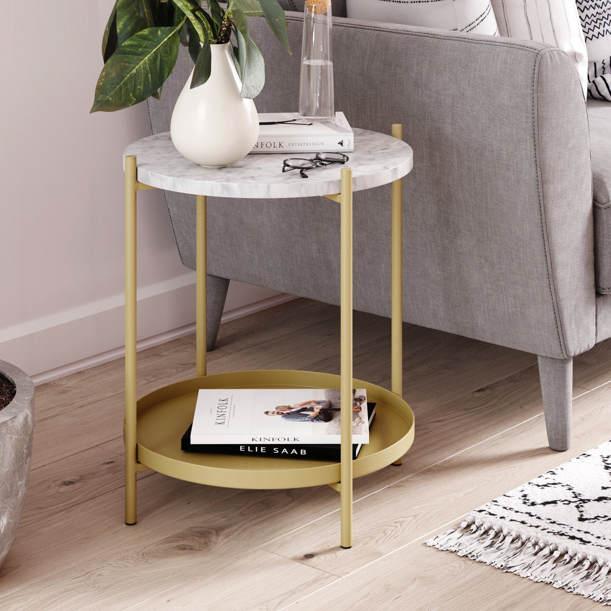 Nathan james piper white faux marble metal frame round modern living shop room coffee table