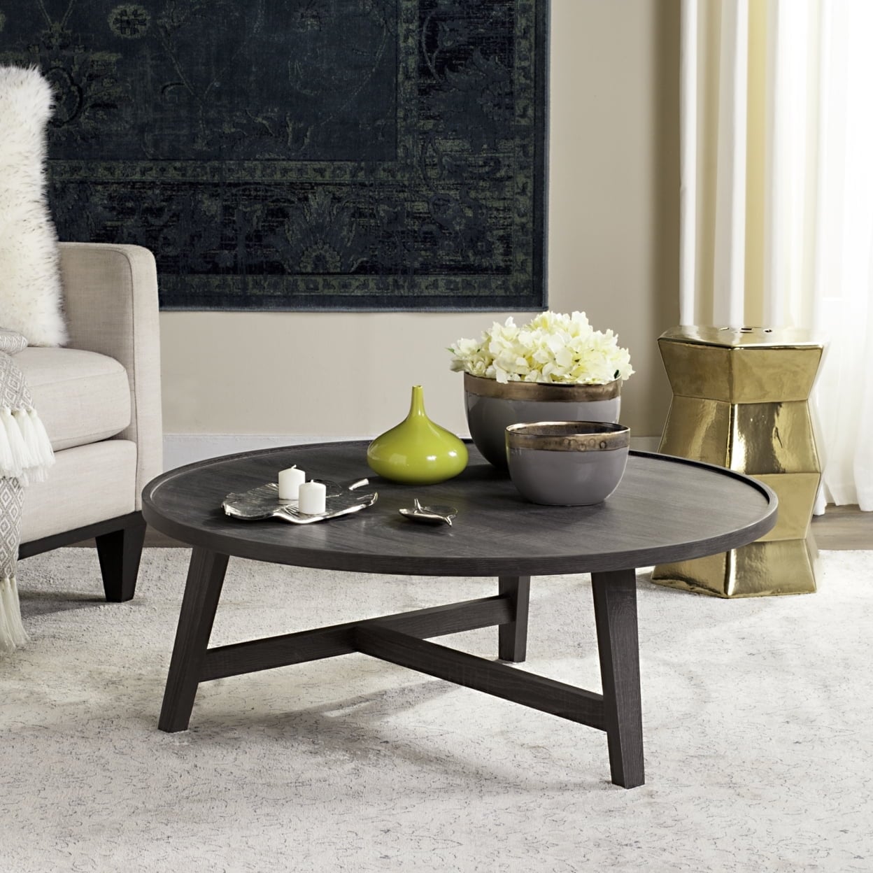 35.4-inch Retro Mid-Century Dark Grey Wood Coffee Table