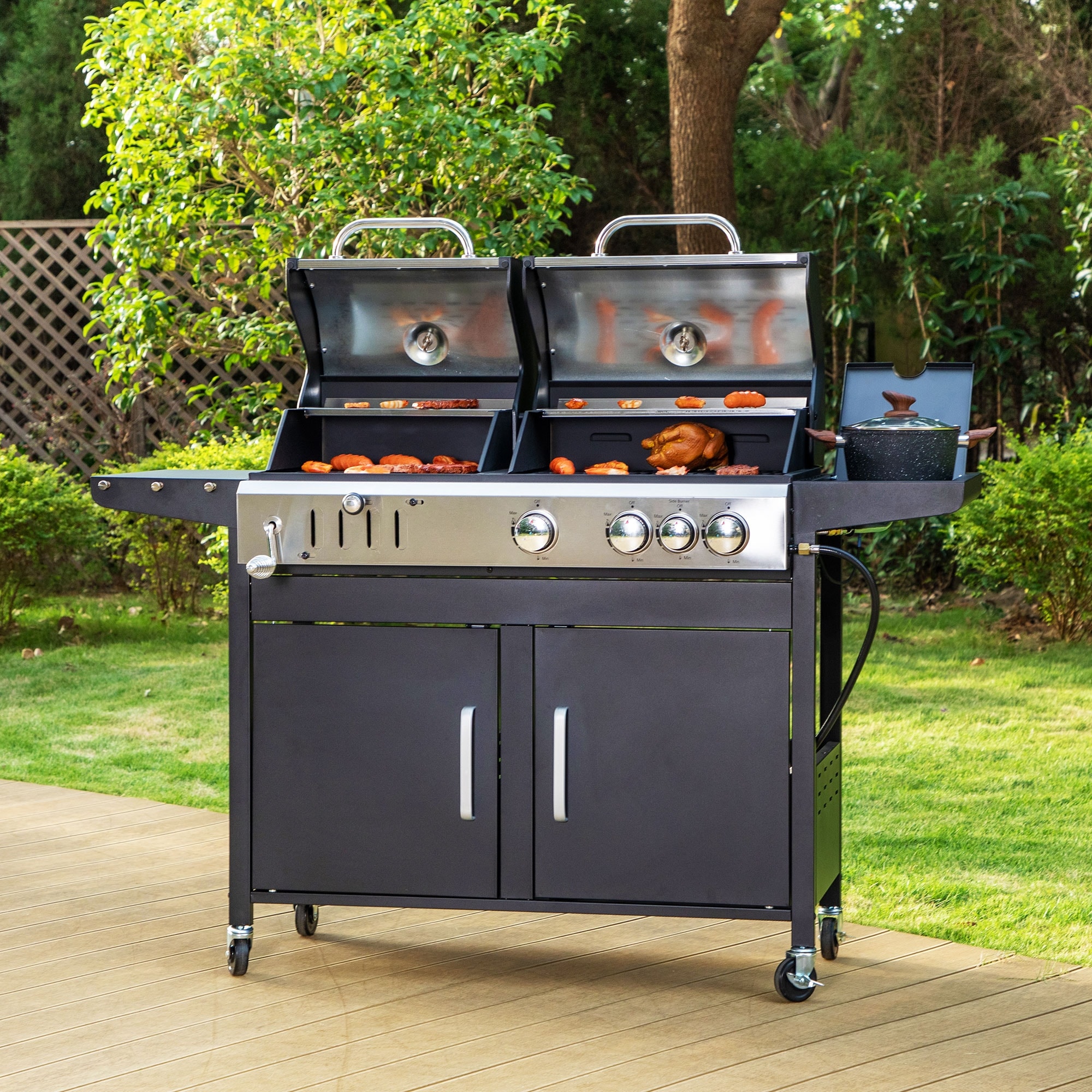 Propane Charcoal Grill Combo with Side Burner Porcelain Grates Dual Fuel BBQ for Outdoor Cooking 690 SQIN Cooking Area On Sale Bed Bath Beyond 40149836