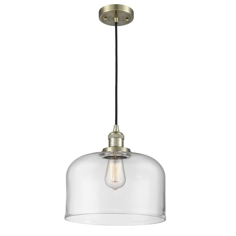 Innovations Lighting X-Large Bell Single Light 12" Wide Pendant - Antique Brass / Clear