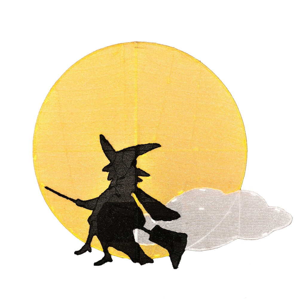 National Tree Company Halloween Garden Stake Lawn Decoration, Black, Moon and Flying Witch, LED Lights, Plug In, 41 Inches