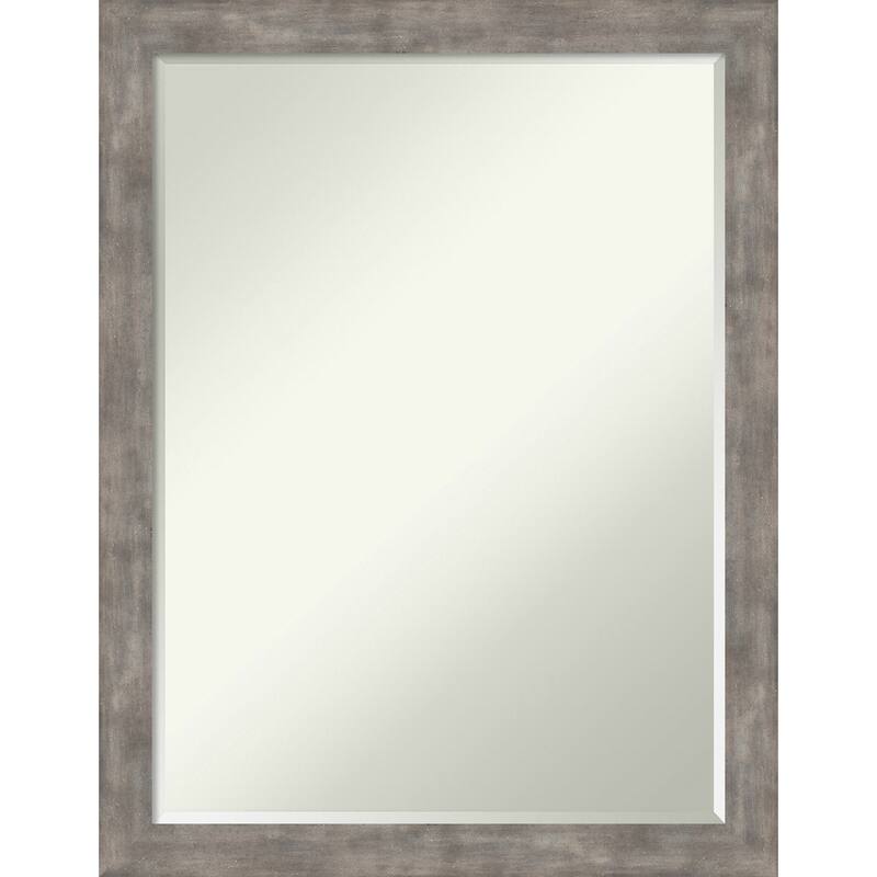 Petite Bevel Wood Bathroom Wall Mirror - Marred Silver Frame - 21 x 27 in