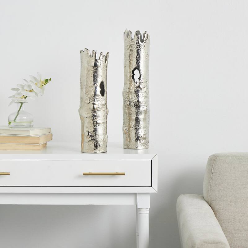 Aluminum Metal Tree Trunk Inspired Decorative Vase - Set of 2 Gold or Silver - CosmoLiving by Cosmopolitan