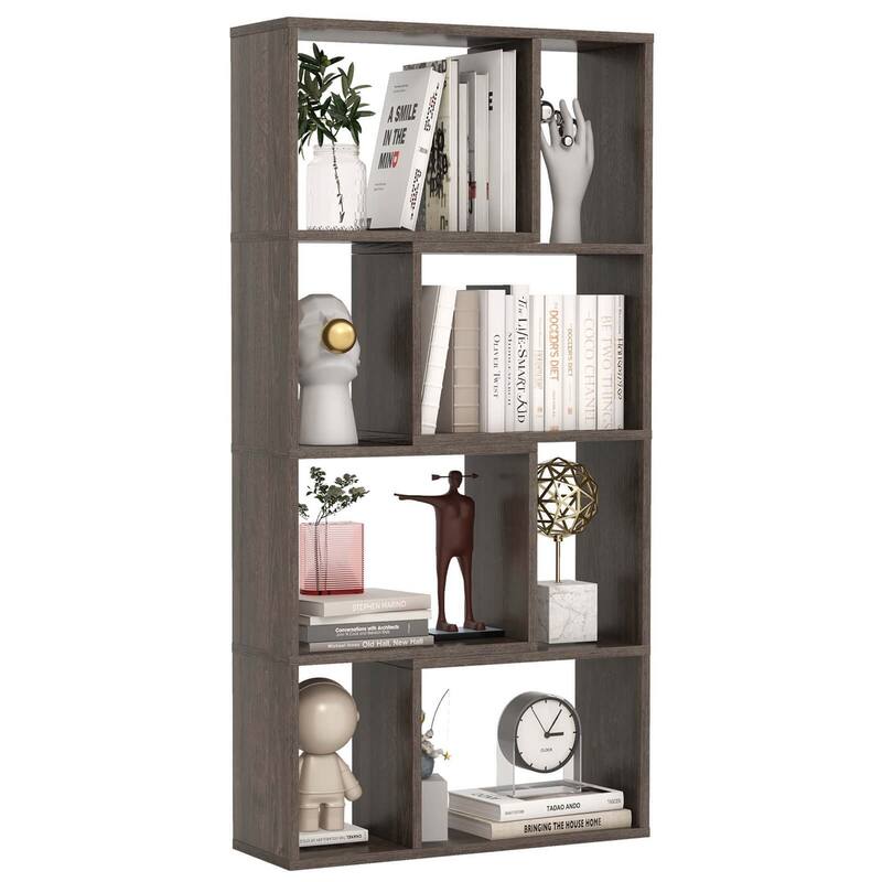 48" 4-Tier Modern Storage Organizer 8-Cube Geometric Bookshelf - Grey