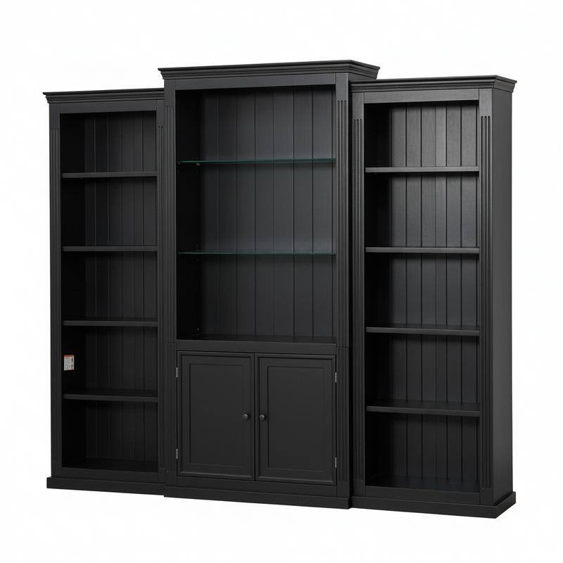 Farmhouse 3-Piece 78.75"Tall Bookcase Cabinet with and 4-Tier Display Shelf Adjustable LED Lighting