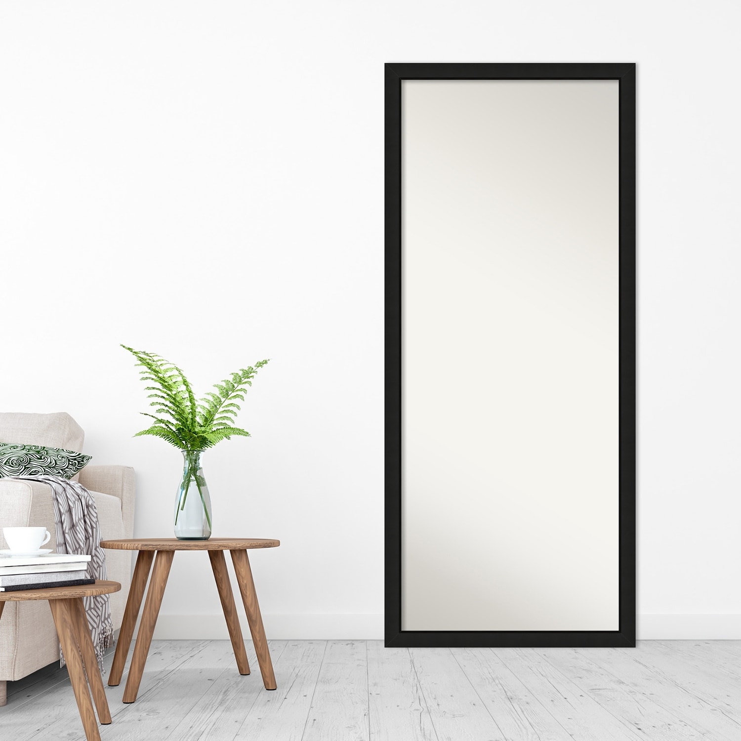 Midnight Black Narrow Non-Beveled Wood Framed Full-Length