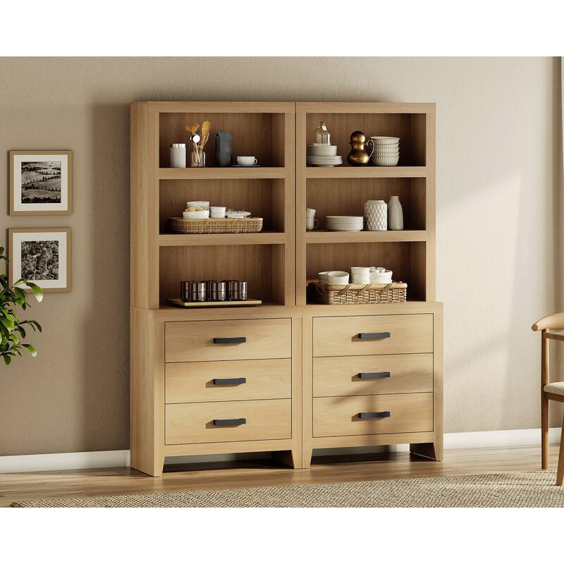 3-Tier Bookshelf with 3 Large Drawers, 74" Tall Farmhouse Bookcase with Wide Metal Handles, for Living Room, Office, Library