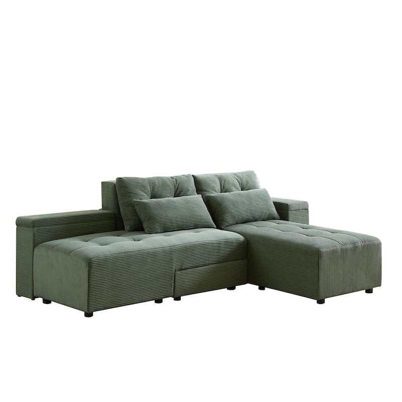94'' Corduroy 3-in-1 Convertible Sofa with Storage