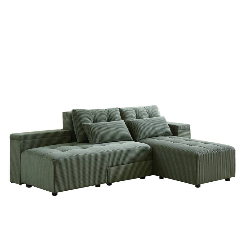Convertible Storage Sofa with Corduroy Fabric & Adjustable Modular Design - Sleeper Sofa