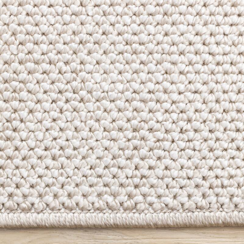 Solid Two-Tone Looped Area Rug in Cream Beige
