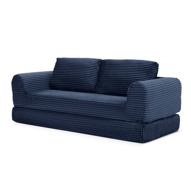 Minimalist Sofa Bed Blue Sleeper Sofa Couch with 2 Pillows, 3-Seater Sofa Couch with Armrests for Living Room