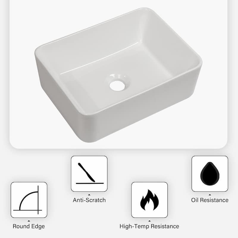 White Ceramic Rectangular Vessel Bathroom Sink