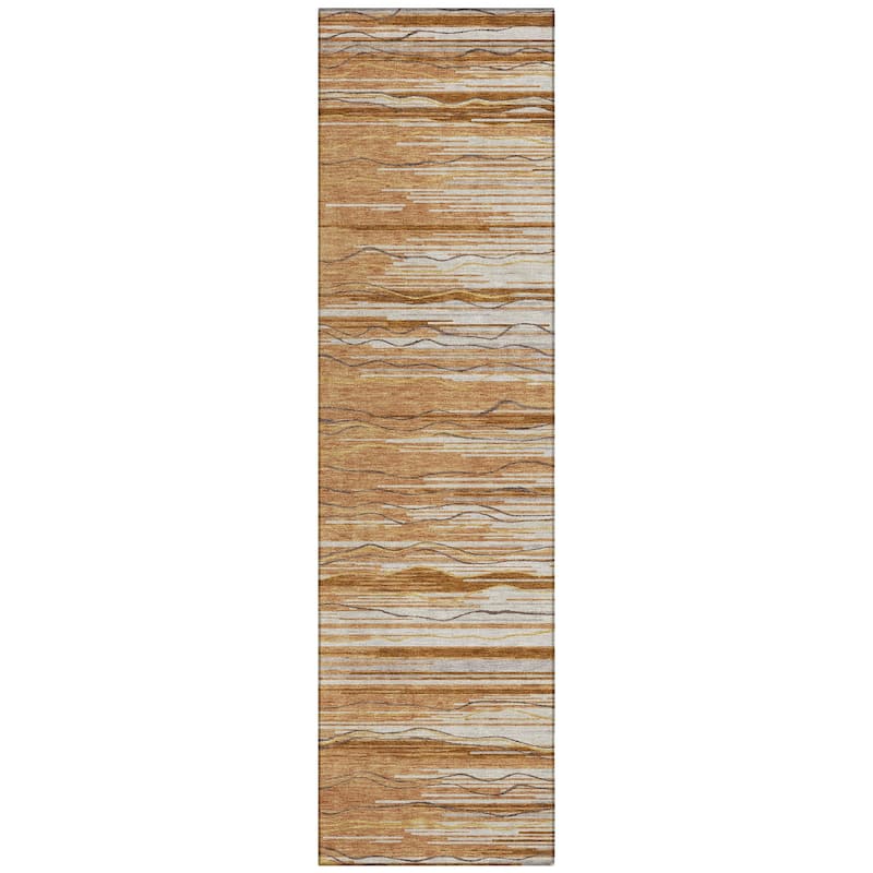 Machine Washable Indoor/ Outdoor Modern Stripe Chantille Rug