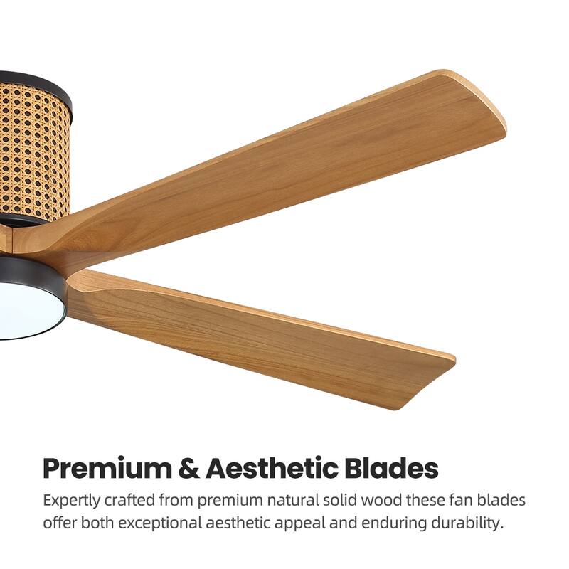 MLiAN 5 Solid Wood Blades Ceiling Fan with Lights Remote Control 6-Speed DC - 54''