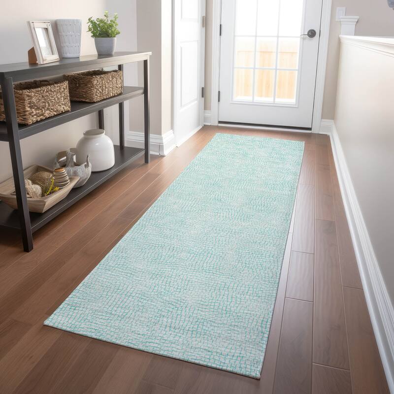 Machine Washable Indoor/ Outdoor Solid Causal Chantille Rug - Aqua - 2'3" x 7'6"