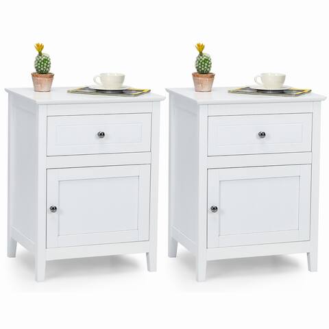 Costway 2PCS Nightstand with Drawer Accent Side End Table Storage