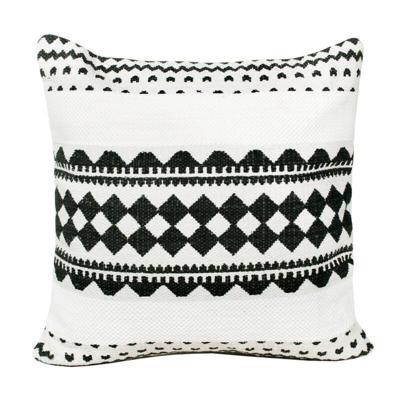 Handwoven Geometric Diamond Throw Pillow Cover - 20" - White and Black