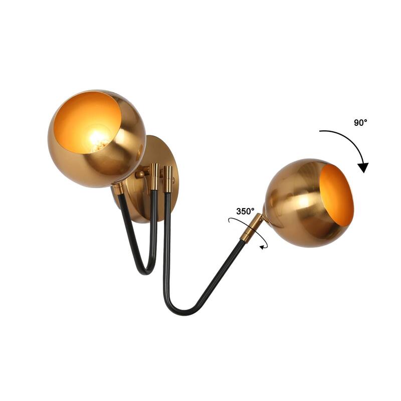 Marden Modern 2-Light Black Gold Wall Sconce Bathroom Vanity Lights with Metal Shades - 19.5 "