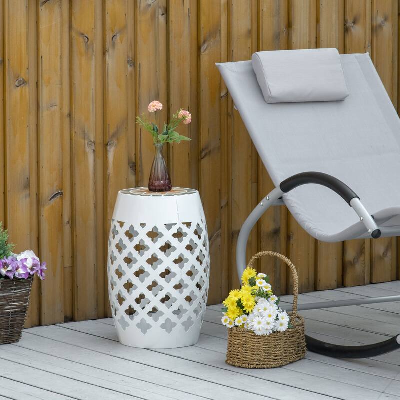 Outsunny 12" Round Patio Outdoor Footstool, Garden Mosaic Accent Side Table, Plant Stand