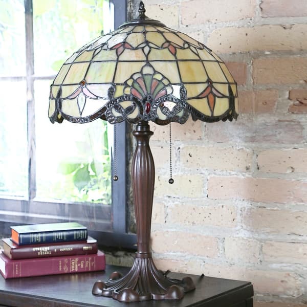Copper Grove Mosa 24 Inch Stained Glass Amber Table Lamp 16 L X 16 W X 24 75 H 16 L X 16 W X 24 75 H Overstock 23544190