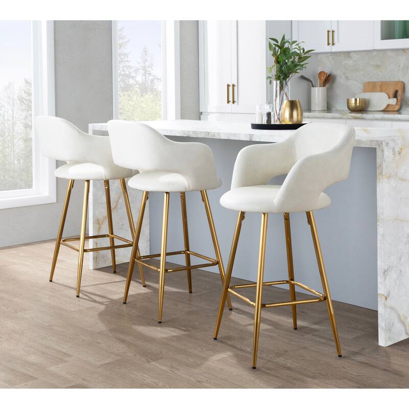 Porch & Den Vallen 26" Fixed-Height Faux Leather Counter Stool with Metal Legs & Square Footrest (Set of 2)
