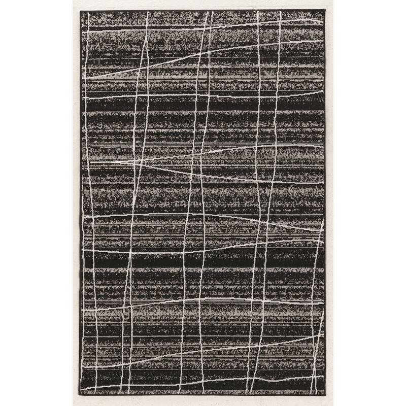 Power Loomed Capri Mod Plaid Polypropylene Rug - 4'3" x 7'3" - Black