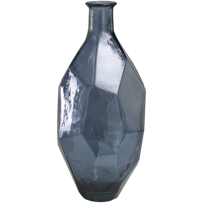 Recycled Glass Handmade Tall Spanish Bottleneck Decorative Vase - Blue, Teal, Clear - Roche River Decor - Blue - 24"H